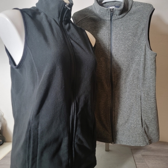 Lands' End Black & Gray Vest Fleece Soft Full Zip S Moc Neck  Soft OEKO-TEX Warm - Picture 11 of 11